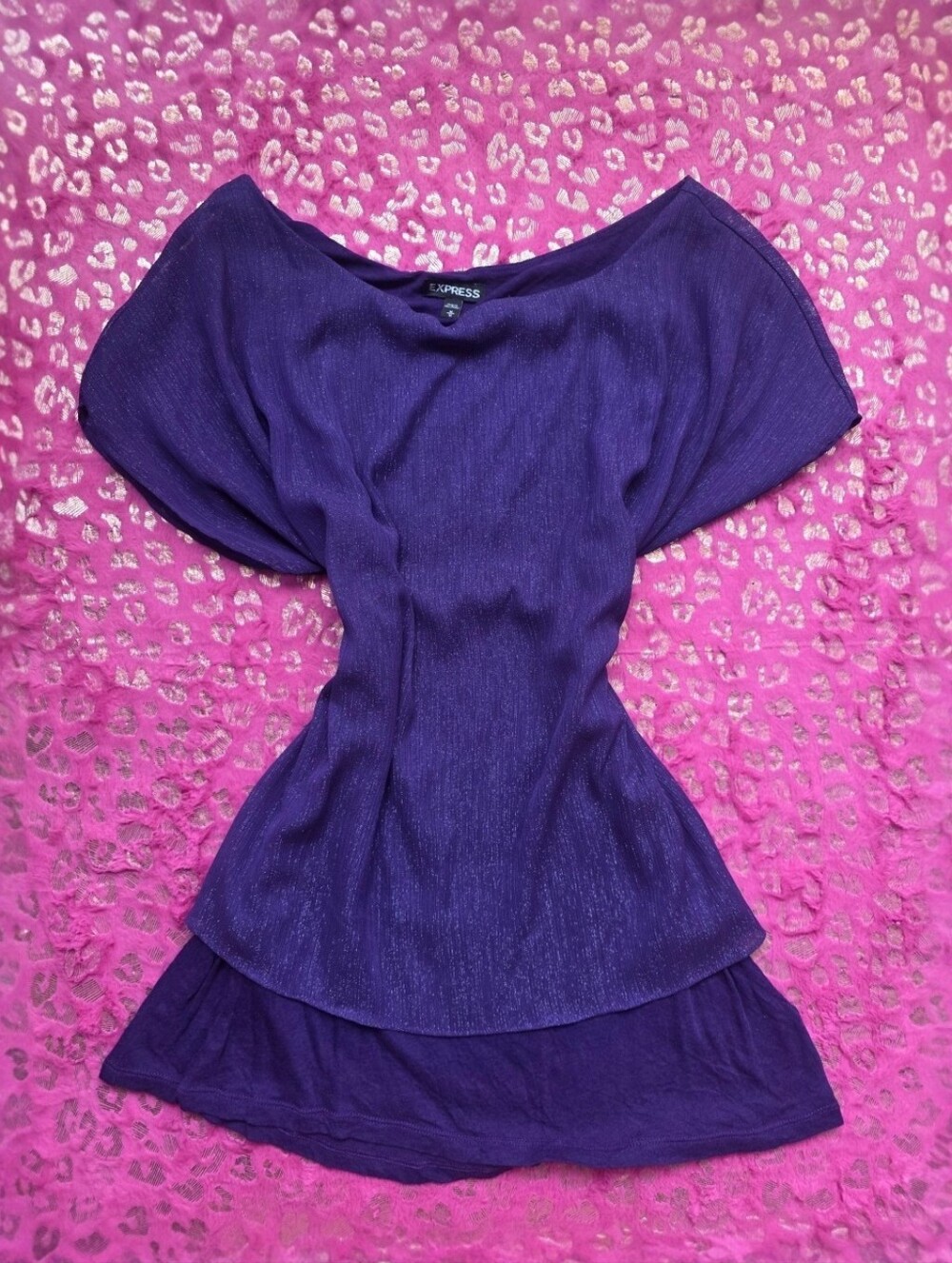 Express 2000s Sheer Purple top with ruffle bottom Size Medium